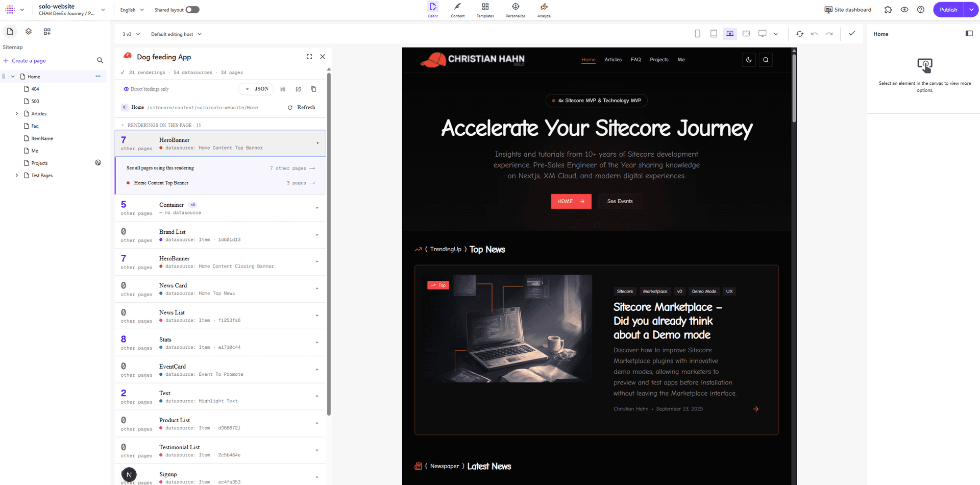 Page Context Panel — renderings on the active page with cross-tenant impact